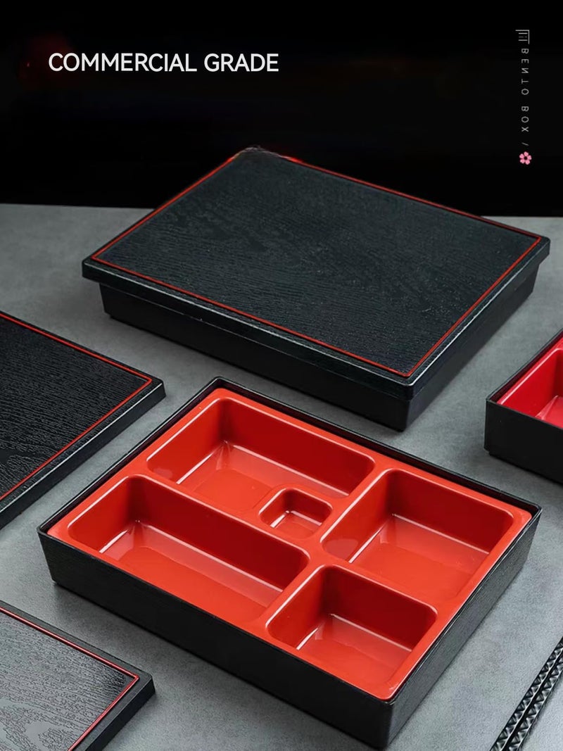 Asian Home Traditional Japanese 5 Compartment Lacquered Bento Lunch Box w. Cover L10.5" x W8.5" x D2.5" - Image 3